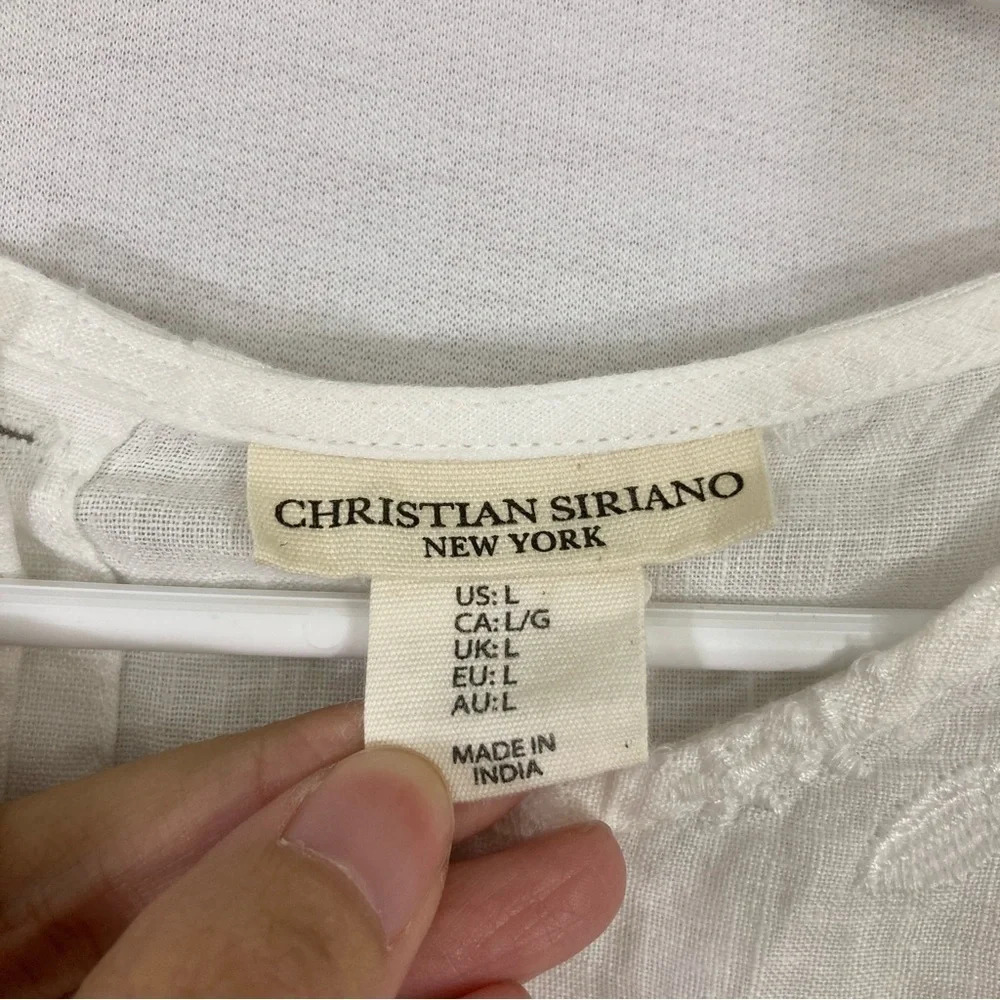 Christian Siriano White 100% Linen Embroidered Floral Top Large - Picture 2 of 10